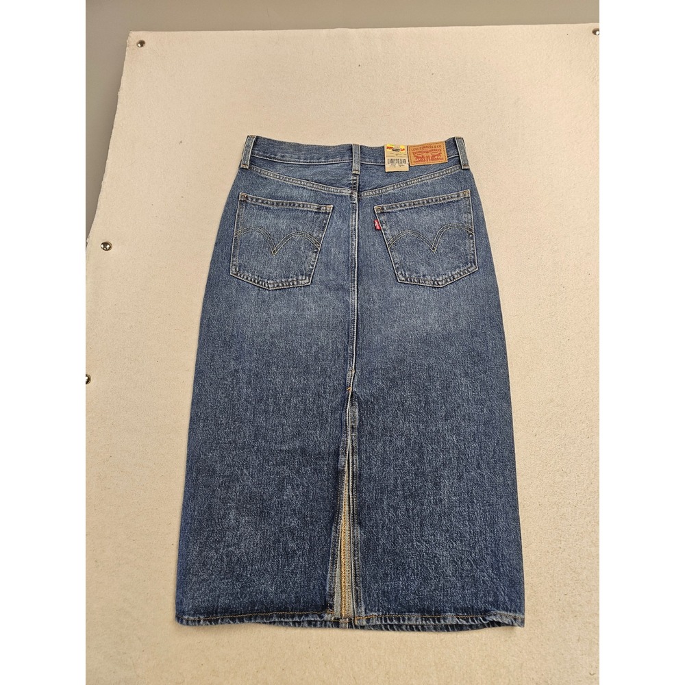 Levis Womens Denim Maxi‎ Skirt Blue Medium Wash High Waist Back Slit Size 29 NWT